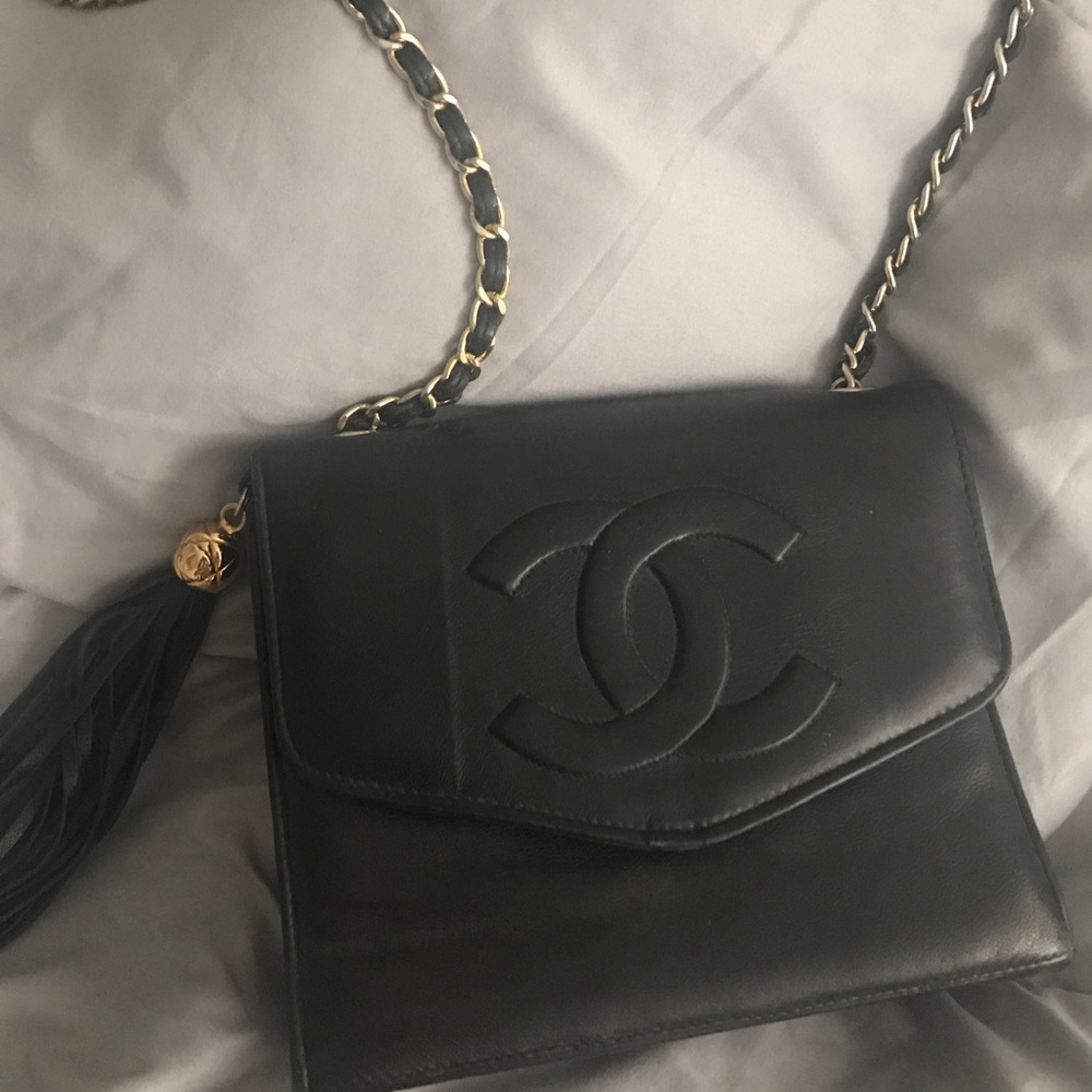 Vintage authentic lamb skin black cross body bag